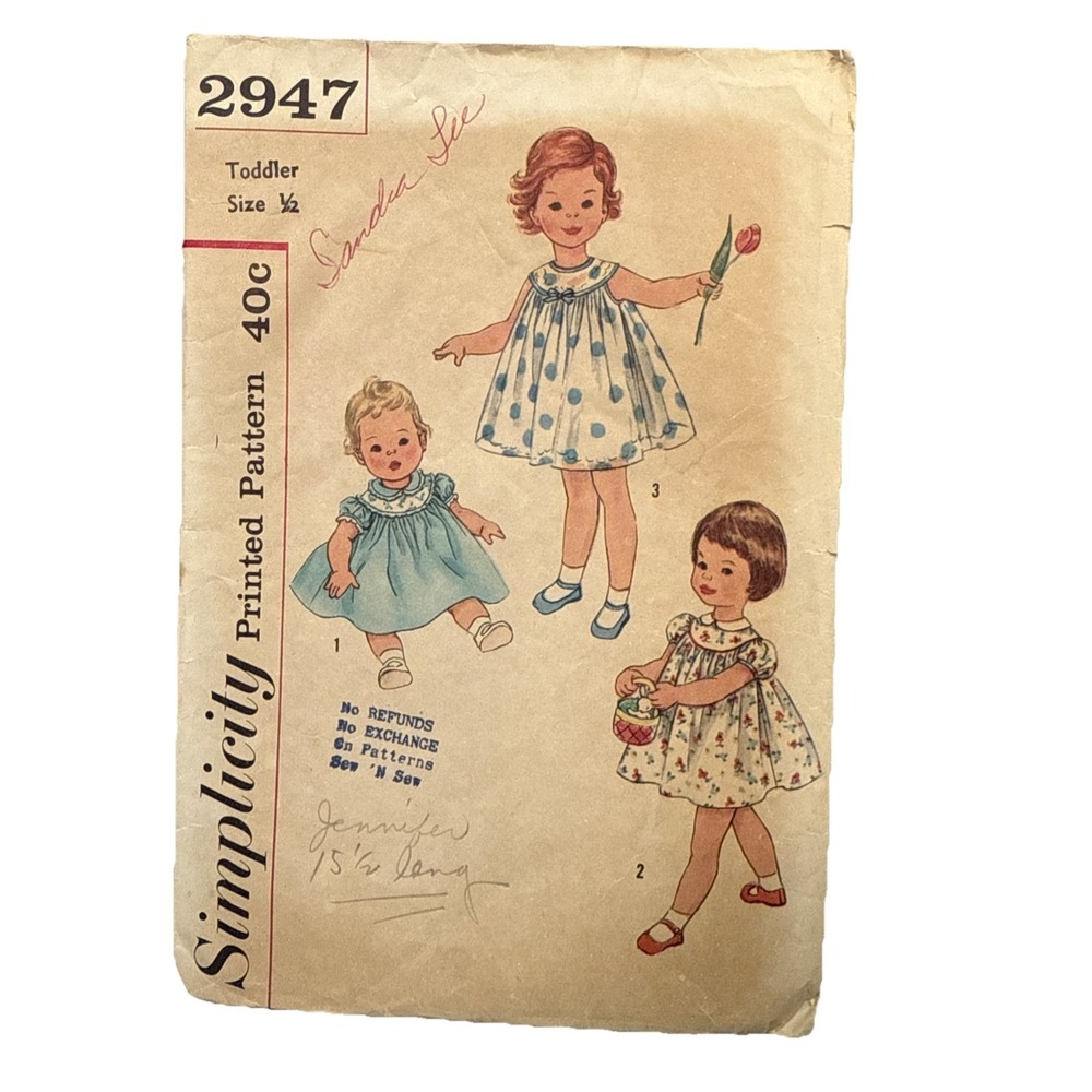 VTG Sewing Pattern Simplicity 2947 Baby Dress 50's 6 - 12 Month‎ Yoke Empire W